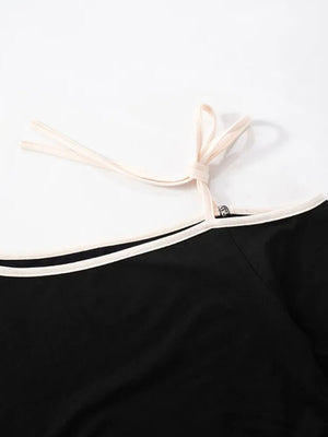 Y2K One Shoulder Top with tie detail, Y2K long sleeve top styled with low rise bottoms