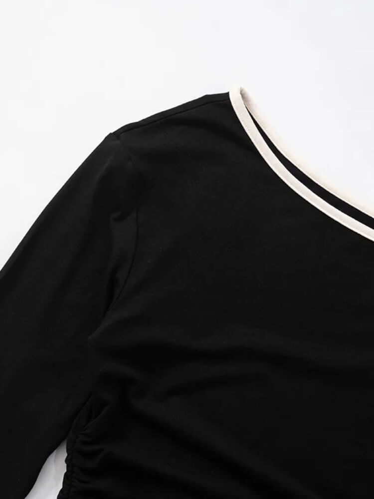 Y2K One Shoulder Top with tie detail, Y2K long sleeve top styled with low rise bottoms