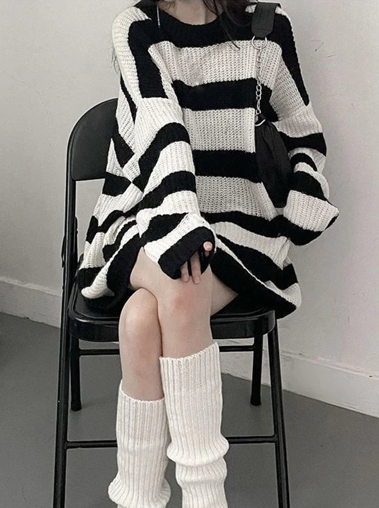 Y2K Oversized Striped Knit Sweater