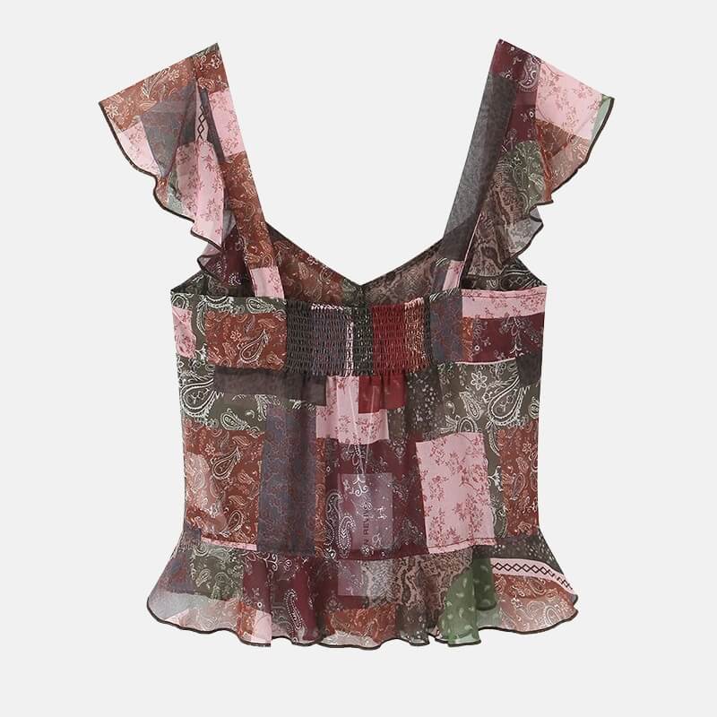Y2K Paisley Mesh Top with sheer mesh, Y2K tube top styled with low rise bottoms