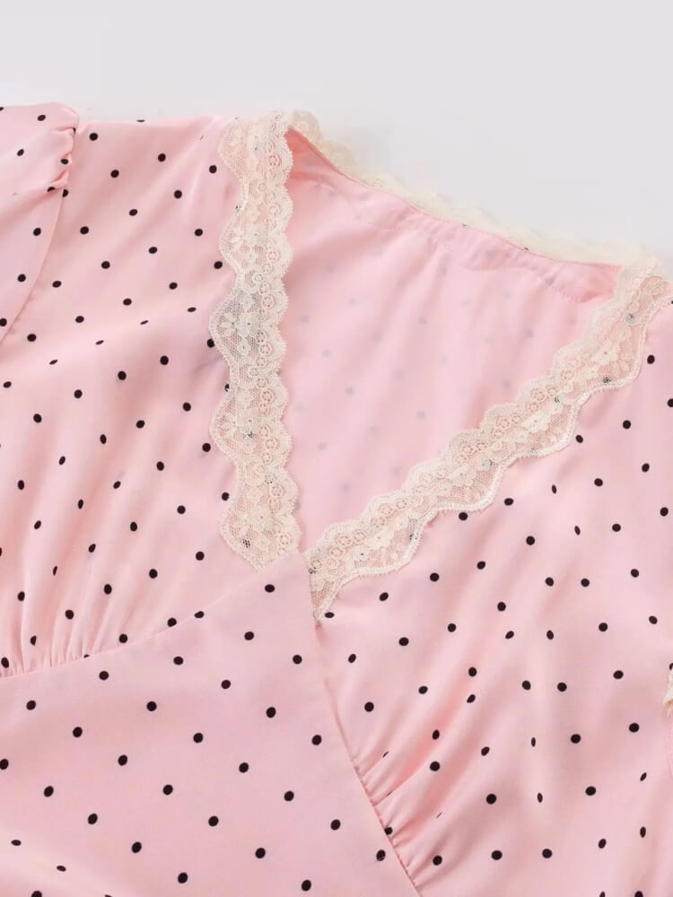 Y2K Pink Polka Dot Maxi Dress view 3 | MAUVSTUDIO®