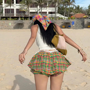 , Y2K skirt styled with a crop top