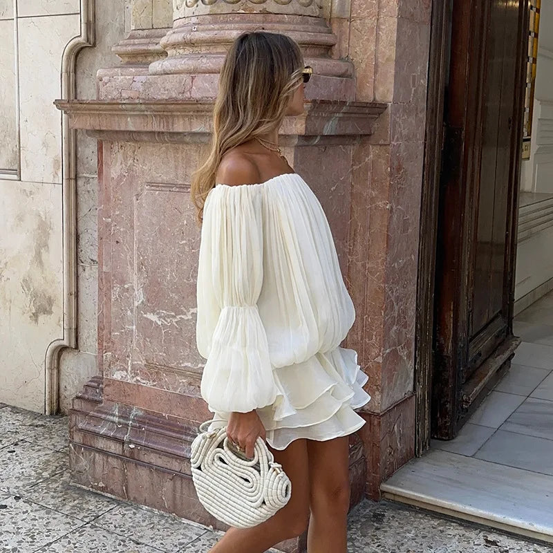 Y2K Pleated Off Shoulder Mini Dress view 3 | MAUVSTUDIO®