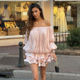 Y2K Pleated Off Shoulder Mini Dress view 9 | MAUVSTUDIO®