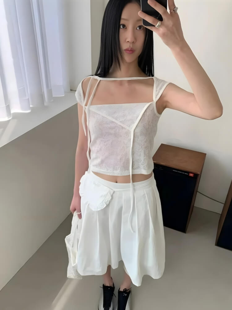 , Y2K skirt styled with a crop top