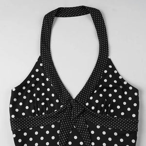 Y2K Polka Dot Halter Top with tie detail, Y2K halter top styled with low rise bottoms