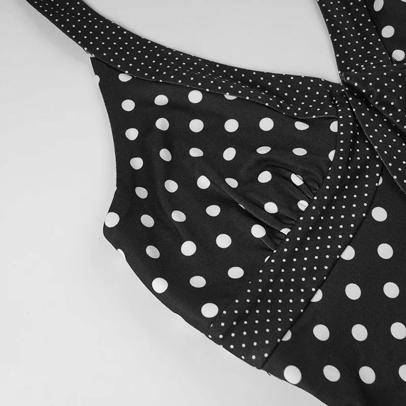 Y2K Polka Dot Halter Top with tie detail, Y2K halter top styled with low rise bottoms