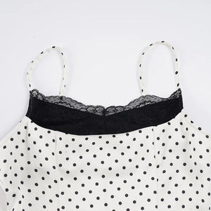 Y2K Polka Dot Lace Trim Top with lace trim, Y2K tube top styled with low rise bottoms