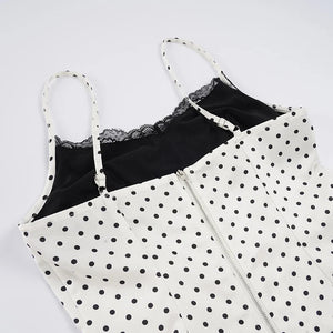 Y2K Polka Dot Lace Trim Top with lace trim, Y2K tube top styled with low rise bottoms