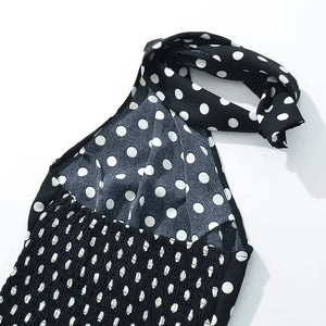 Y2K Polka Dot Scarf Halter Top with open back, Y2K halter top styled with low rise bottoms
