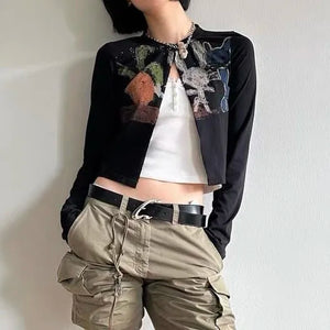 Y2K Rabbit Cropped Cardigan
