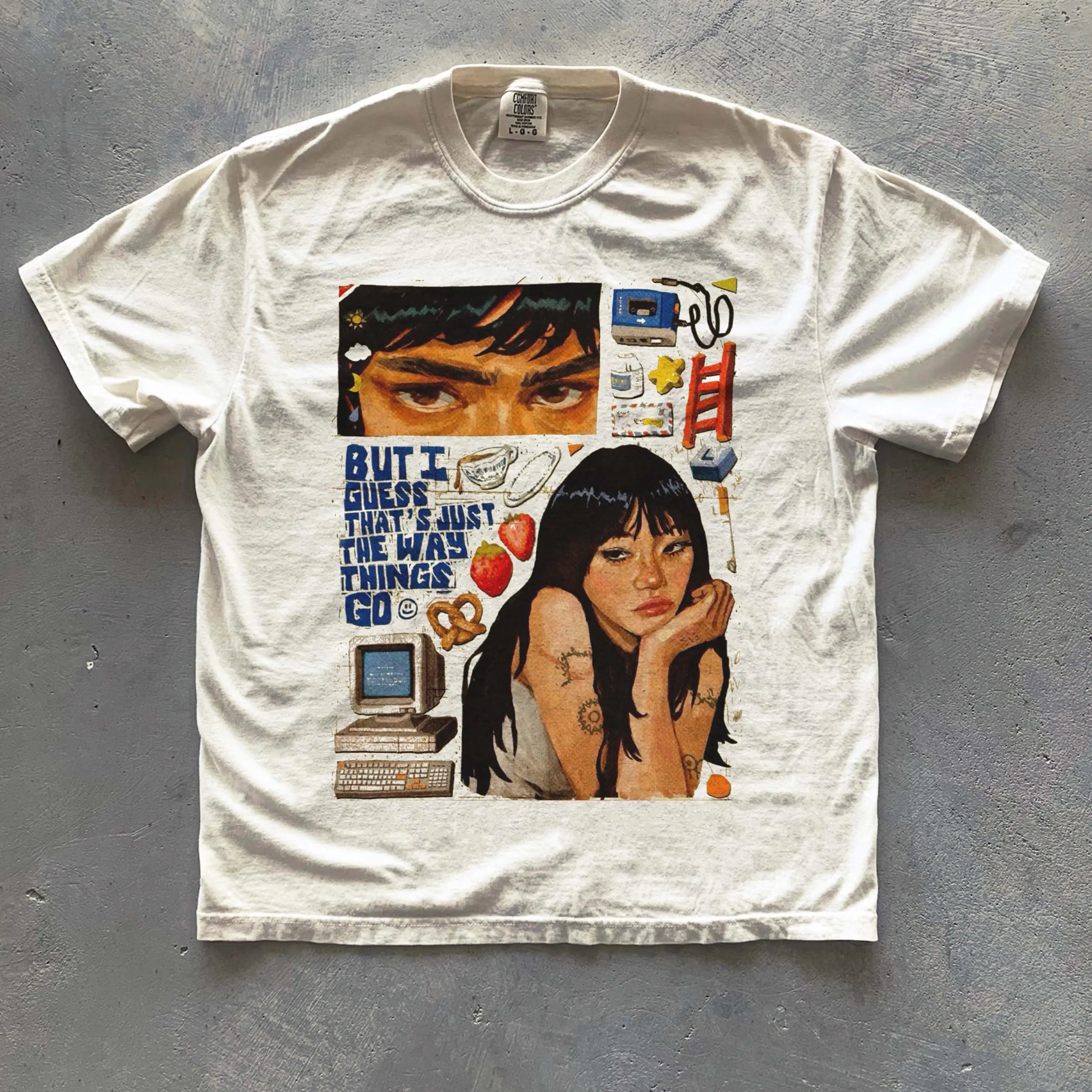 Y2K Retro Graphic Tee with printed graphic, Y2K graphic tee styled with low rise bottoms
