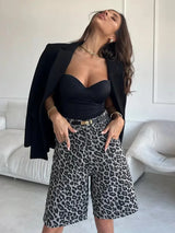Y2K Retro Leopard Print High Waist Shorts