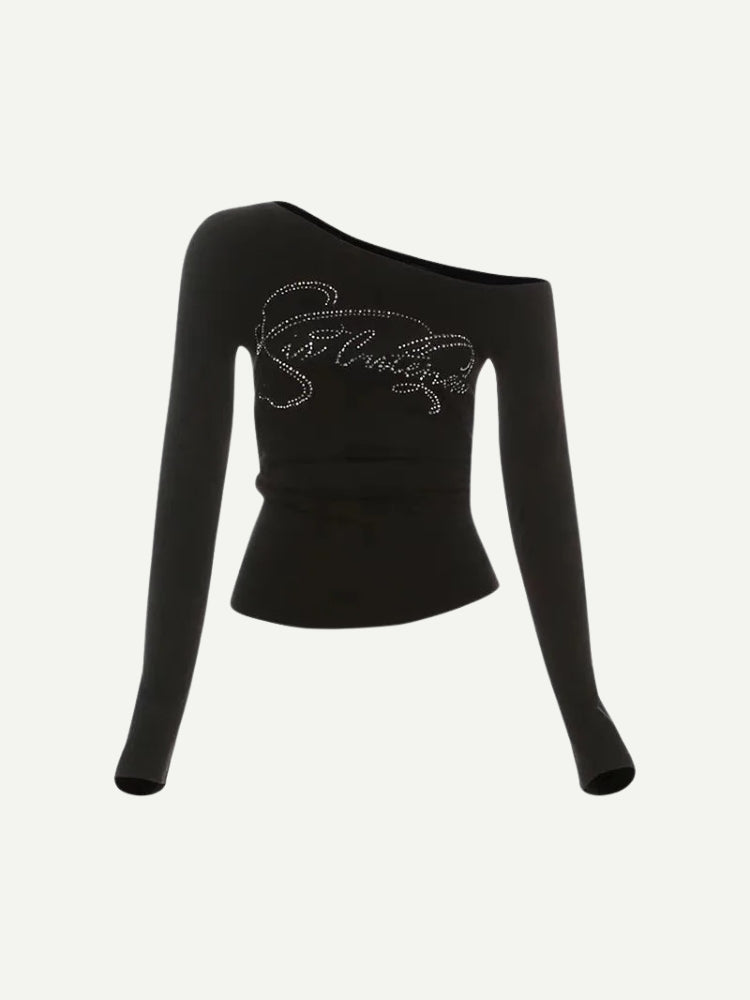 Y2K Rhinestone One Shoulder Top – MAUVSTUDIO®