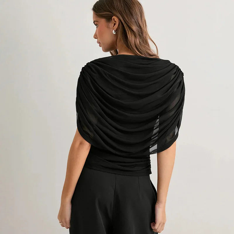 Y2K Ruched Drape Top with gathered bust, Y2K top styled with low rise bottoms