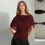 Y2K Ruched Drape Top with gathered bust, Y2K top styled with low rise bottoms