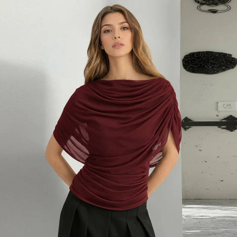 Y2K Ruched Drape Top with gathered bust, Y2K top styled with low rise bottoms