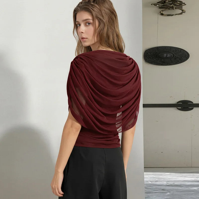 Y2K Ruched Drape Top with gathered bust, Y2K top styled with low rise bottoms