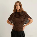Y2K Ruched Drape Top with gathered bust, Y2K top styled with low rise bottoms