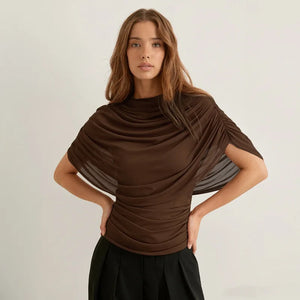 Y2K Ruched Drape Top with gathered bust, Y2K top styled with low rise bottoms