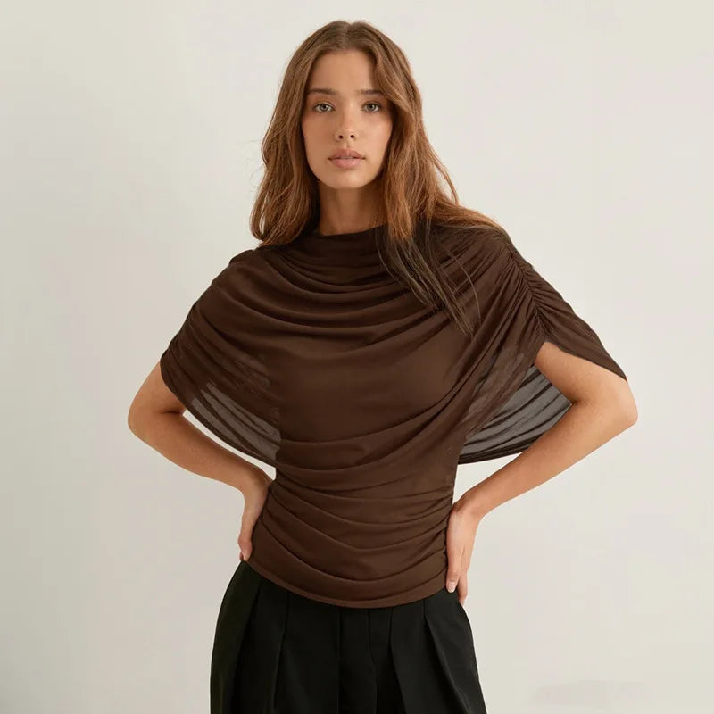 Y2K Ruched Drape Top with gathered bust, Y2K top styled with low rise bottoms