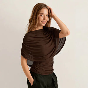 Y2K Ruched Drape Top with gathered bust, Y2K top styled with low rise bottoms
