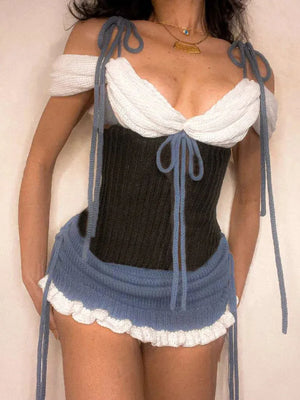 Y2K Ruched Knitted Mini Dress view 2 | MAUVSTUDIO®