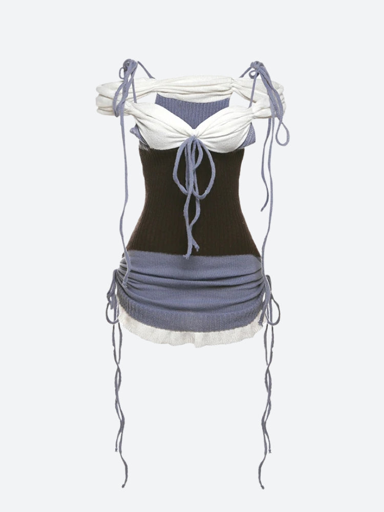 Y2K Ruched Knitted Mini Dress view 3 | MAUVSTUDIO®