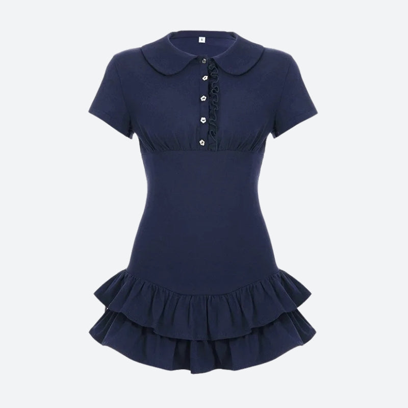 Y2K Ruffled Polo Mini Dress view 2 | MAUVSTUDIO®