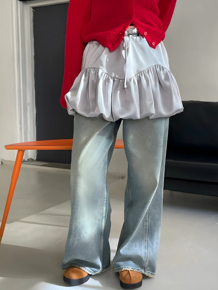 Y2K Satin Bubble Mini Skirt, Y2K mini skirt styled with a crop top