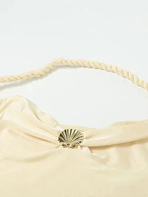 Y2K Satin Shell Halter Mini Dress view 5 | MAUVSTUDIO®