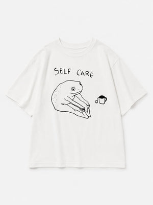 Y2K Self Care Tee with printed graphic, Y2K graphic tee styled with low rise bottoms
