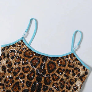 Y2K Sequin Leopard Crop Top with leopard print, Y2K tube top styled with low rise bottoms
