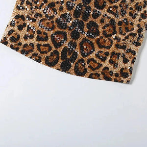 Y2K Sequin Leopard Crop Top with leopard print, Y2K tube top styled with low rise bottoms