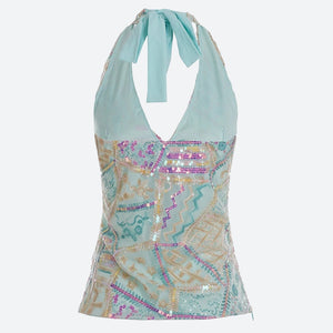 Y2K Sequined Halter Top – MAUVSTUDIO®