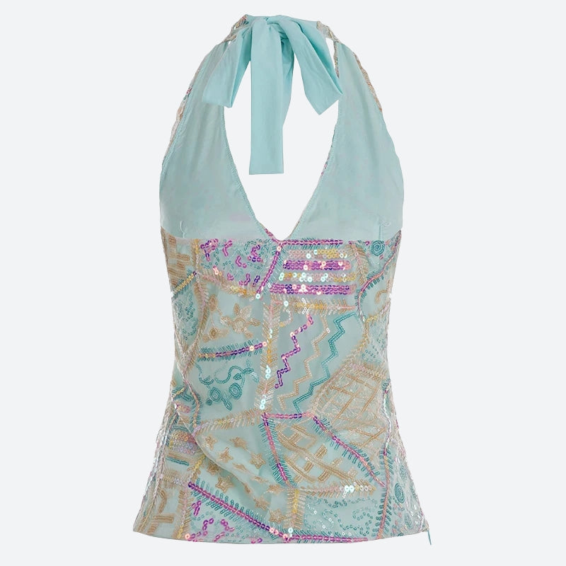 Y2K Sequined Halter Top – MAUVSTUDIO®