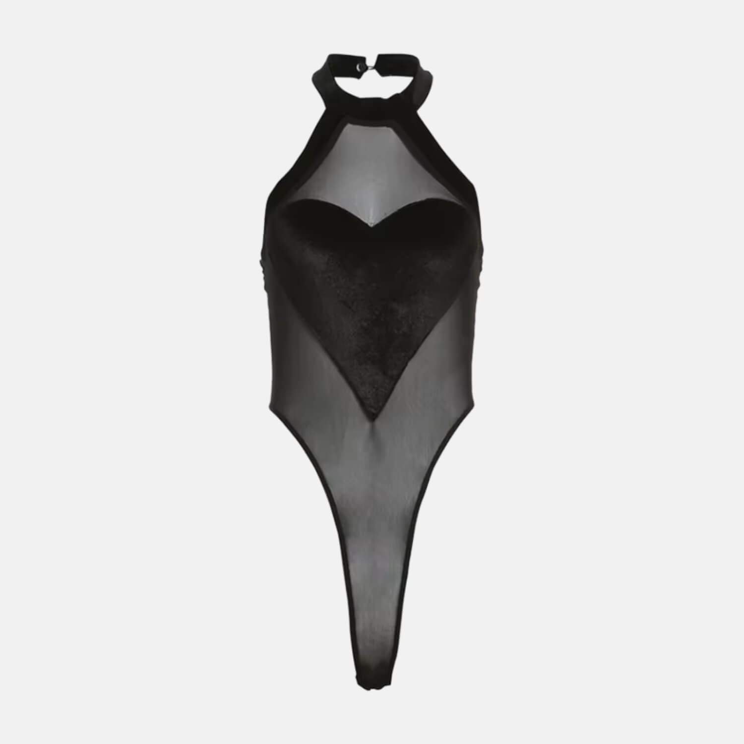 Y2K Sheer Heart Halter Top with sheer mesh, Y2K halter top styled with low rise bottoms