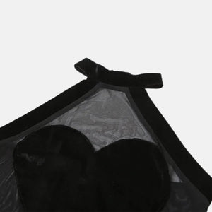 Y2K Sheer Heart Halter Top with sheer mesh, Y2K halter top styled with low rise bottoms