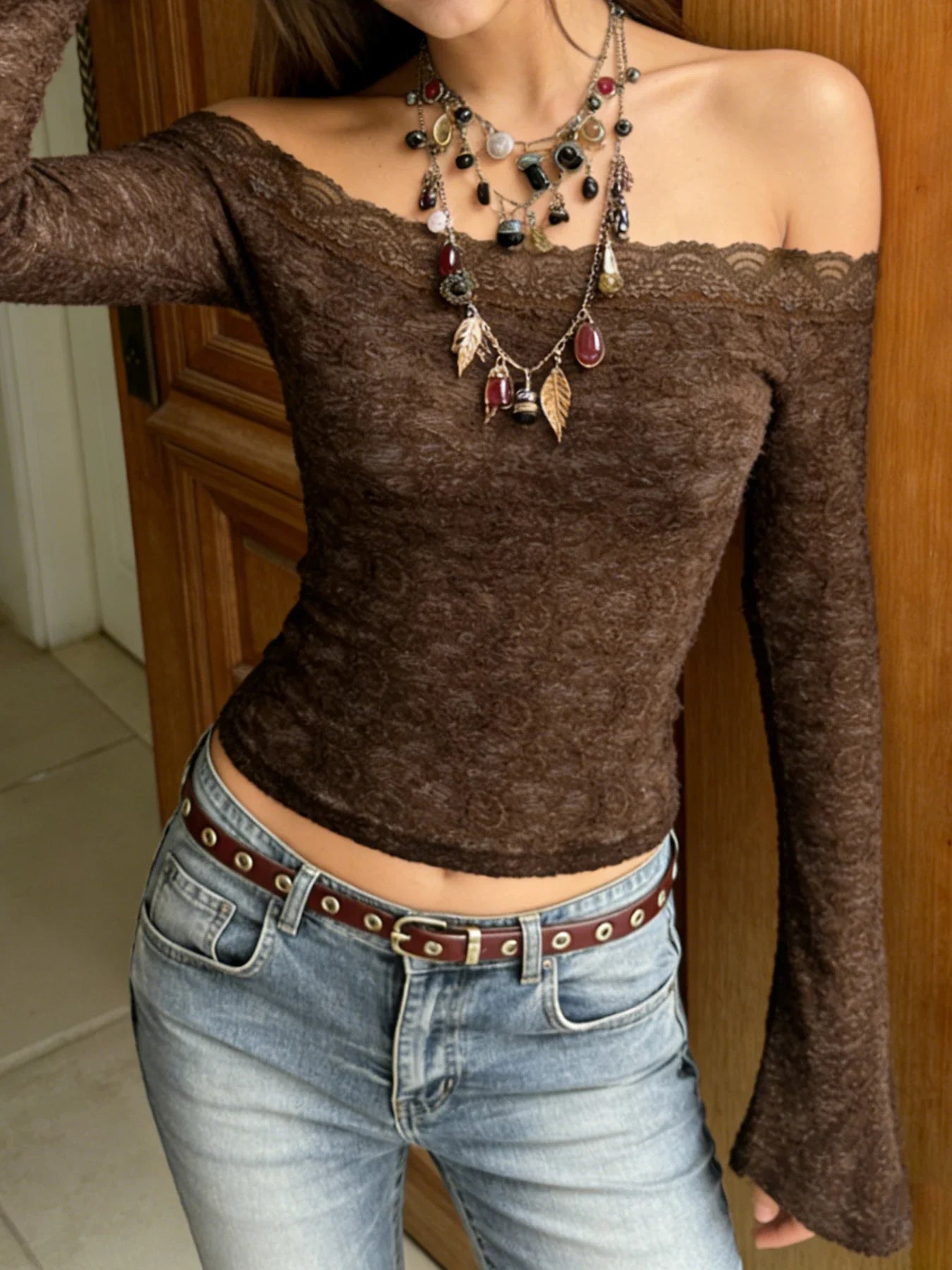 Y2K Sheer Lace Top with lace trim, Y2K tube top styled with low rise bottoms