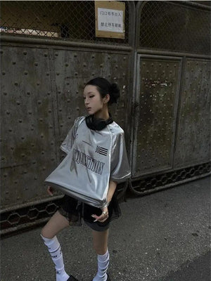 Y2K Silver Oversized Tee – MAUVSTUDIO®