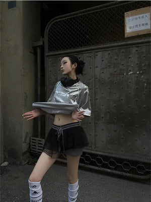 Y2K Silver Oversized Tee – MAUVSTUDIO®