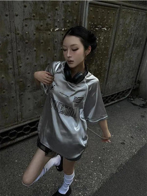 Y2K Silver Oversized Tee – MAUVSTUDIO®