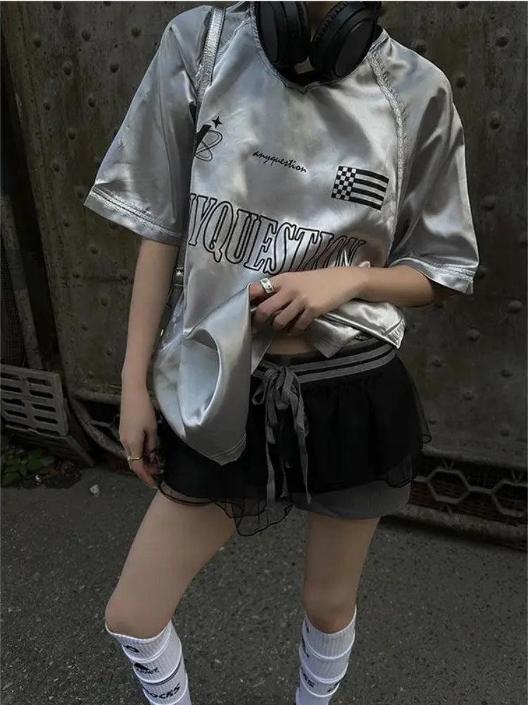 Y2K Silver Oversized Tee – MAUVSTUDIO®