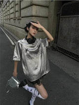 Y2K Silver Oversized Tee – MAUVSTUDIO®