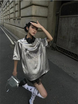 Y2K Silver Oversized Tee – MAUVSTUDIO®