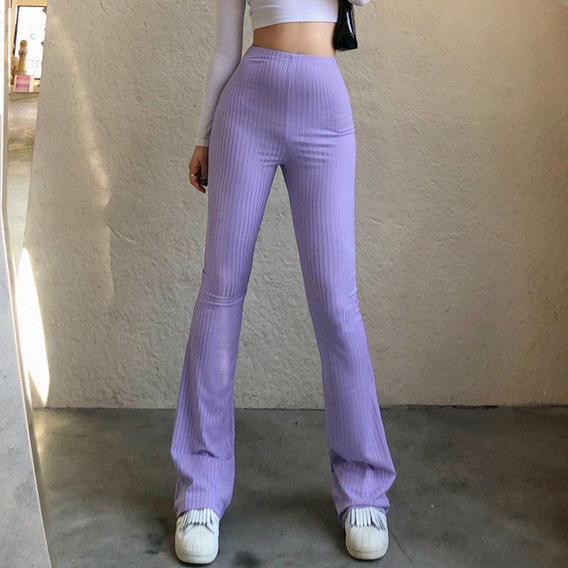 Y2K Slim Fit Flared Pants-Purple-S-Mauv Studio