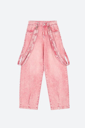 Y2K Soft Girl Double Belted Baggy Jeans-MAUV STUDIO