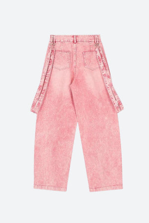 Y2K Soft Girl Double Belted Baggy Jeans-MAUV STUDIO