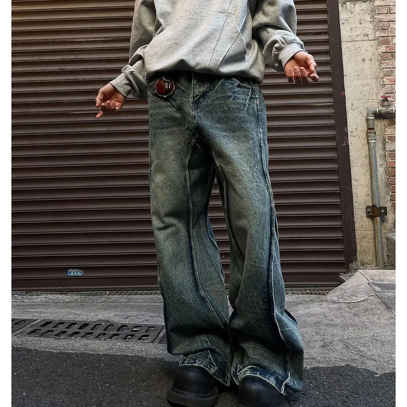 Y2K Spliced Flare Baggy Jeans – MAUVSTUDIO®