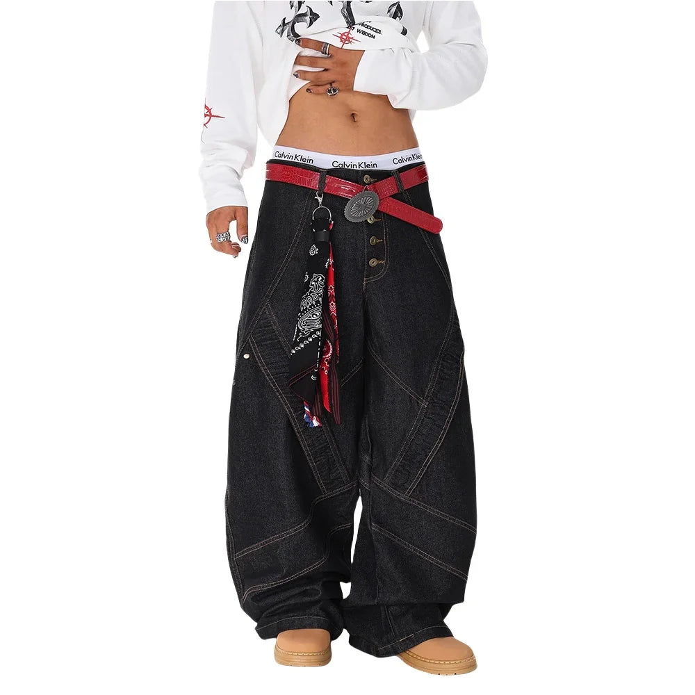 Y2K Spliced Patchwork Wide Leg Baggy Jeans